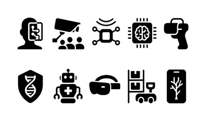 Poster - Technology, ai solid icon set. robotics, machine learning, future innovation icons collection