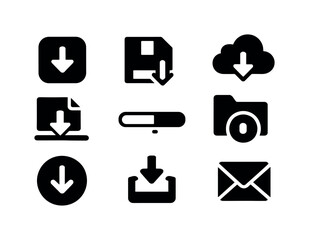 Poster - Download, upload solid icon set. essential digital assets and file management symbols
