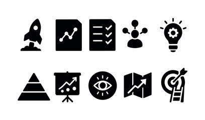 Poster - Business analytics solid icon set. strategy, data analysis, management visuals