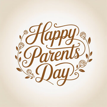 Happy Parents Day elegant vector calligraphy, typography poster design, decorative text, white background, celebration theme.
