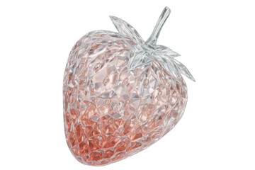 Aufkleber - Pink crystal strawberry with faceted surface and transparent leaves, shining on a transparent background