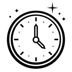 Poster - Minimalist black and white line art clock icon with spa elements