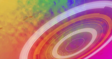 Poster - Displaying concentric rings floating on vibrant gradient, with radial lines and arc segments