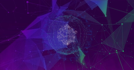 Poster - Glowing network sphere rotating in virtual cyberspace, with glowing nodes and connecting lines