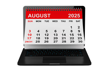 Aufkleber - 2025 year calendar. August calendar over laptop screen. 3d rendering