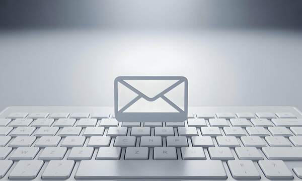 Email Concept: Keyboard and Email Symbol in White Backdrop