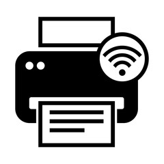 Leinwandbilder - Black and white icon of a printer with a paper sheet and a wireless signal symbol, representing a Wi-Fi enabled printer.