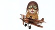 © Pretty - Orange Tabby Cat Wearing Pilot Goggles Flying a Copper Airplane Isolated on White Background in Studio Lighting, Charming Animal Pilot with Playful Design and Cheerful Aviation Theme