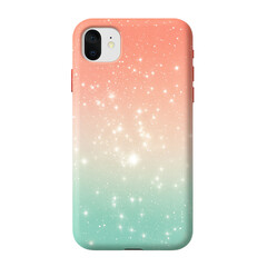 Aufkleber - Coral and mint ombre phone case with glitter effect, showcasing a gradient transition and camera cutouts