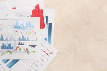 Fototapete - Many business documents with graphics and diagrams on white background