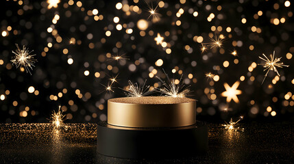 Poster - Elegant golden podium with sparkling lights perfect for luxury product display