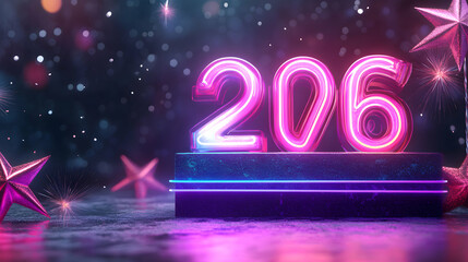 Aufkleber - Vibrant Neon 206 Display with Festive Stars and Bokeh Background for Celebration