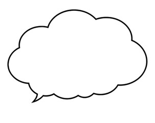 Poster - A dark, cloud-shaped speech bubble with a speckled, multicolored border