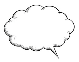Poster - A hand-drawn, irregular white speech bubble with a textured, sketchy outline on a black background, featuring a pointed tail