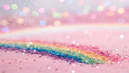 Canvas Print - magical rainbow glitter and sparkle composition on pink pastel surface with dreamy light