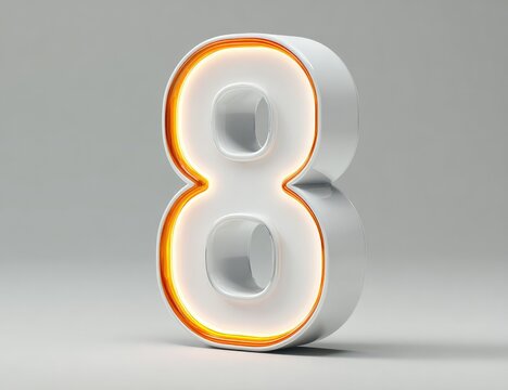 3D rendered number eight with glowing orange outline