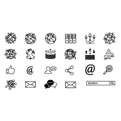 Fototapete - Network internet connection communication server email search share data globe security icon vector design set