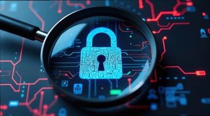 Aufkleber - Magnifying Glass Over Digital Lock Symbol for Personal Security Review