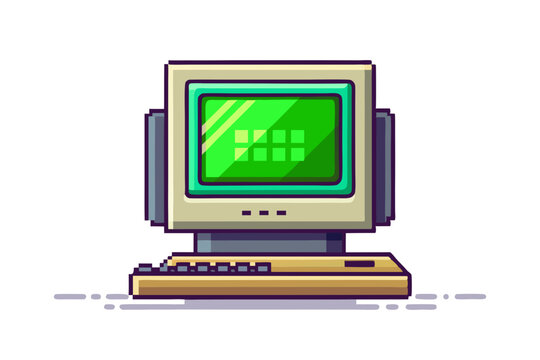 pixelated retro computer monitor green text  