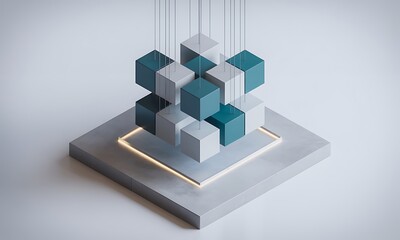 Poster - Floating Cubes Form in a Modern, Abstract Composition with a subtle lighting effect and plenty of copy space, emphasizing the concept of connection