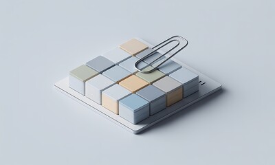 Poster - Cubes Assemble on a pad, representing a cohesive structure, isolated and minimal, perfect for teamwork concept with copy space.