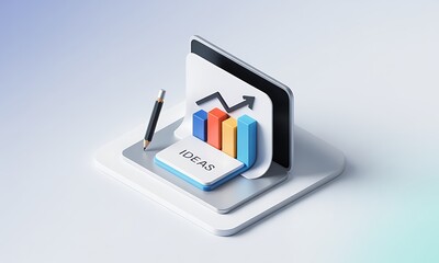 Poster - Business Ideas Generate Growth near a Tablet, portraying a positive business trend with copy space, a concept illustration, and a minimalistic design.