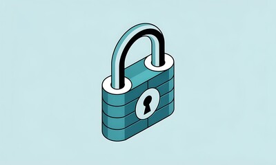 Aufkleber - Padlock Symbolizes Security, standing still on a light blue background, representing data protection with isometric design.