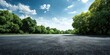 © Marble - Asphalt road flanked by lush green trees under a bright blue sky with fluffy clouds
