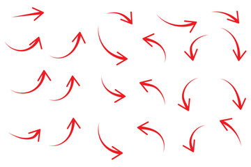 Poster - Set of black hand drawn arrows isolated on white. Vector illustration. Hand drawn doodle sketch style. Decoration for web design