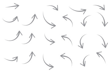 Poster - Set of black hand drawn arrows isolated on white. Vector illustration. Hand drawn doodle sketch style. Decoration for web design