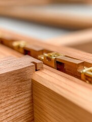 Poster - Close-up view of a wooden hinge installation showcasing craftsmanship and detail in carpentry