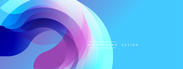 Poster - Abstract flowing shapes, blue purple hues, modern design. Gradient background creates dynamic visual effect. Simple text overlay present.