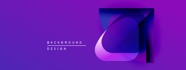 Leinwandbilder - Abstract purple design features overlapping squares, circles. Gradient colors create depth, modern aesthetic. Minimalist text present.