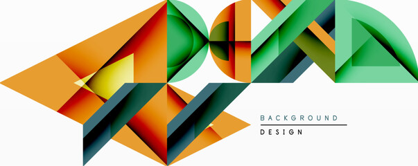 Aufkleber - Abstract geometric shapes overlap, creating dynamic composition. Vibrant orange, green, yellow, dark blue hues blend seamlessly. Modern design element for backgrounds.