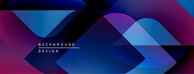 Poster - Abstract geometric shapes overlap, creating vibrant purple, blue gradients. Modern design elements suggest technology, innovation.