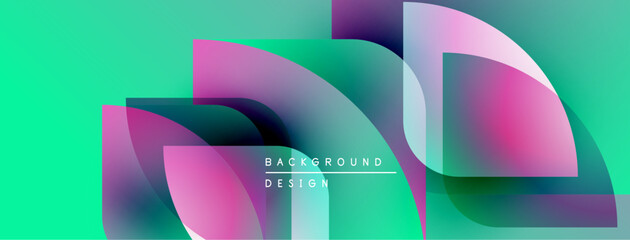 Poster - Abstract vibrant background. Overlapping shapes create dynamic visual effect. Turquoise, pink, purple hues dominate composition. Modern design element.