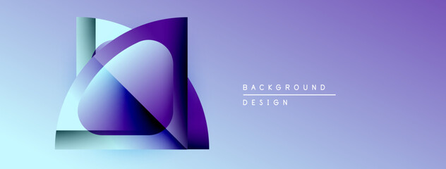 Poster - Abstract gradient shapes overlap, creating dynamic visual effect. Purple hues dominate soft blue background. Minimalist design.