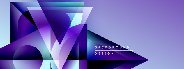 Poster - Abstract geometric shapes, vibrant purple hues, modern design. Gradient layers create depth, dynamic composition. Background element.