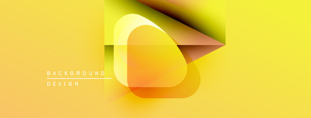 Poster - Bright yellow background with abstract geometric shapes. Overlapping layers create dynamic visual effect. Modern design elements present.