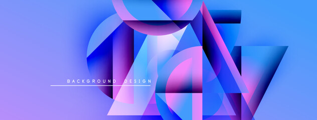 Aufkleber - Abstract geometric shapes overlap, creating vibrant blue purple gradient. Modern design suggests technology, innovation, future concepts.