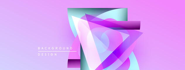 Poster - Abstract geometric shapes overlap, creating vibrant purple, pink hues. Background features gradient, modern design elements.