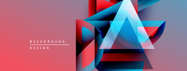 Poster - Abstract geometric composition. Overlapping triangles create dynamic visual effect. Pink gradient background enhances modern design.