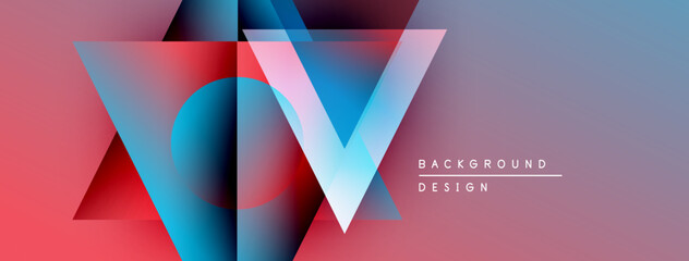 Poster - Abstract geometric design. Overlapping shapes create vibrant color gradients, forming letter V. Modern background for digital projects.