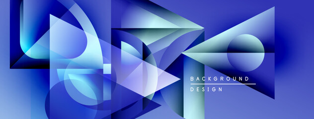 Poster - Abstract blue design features geometric shapes, gradients, dynamic composition. Modern background suitable for digital projects.