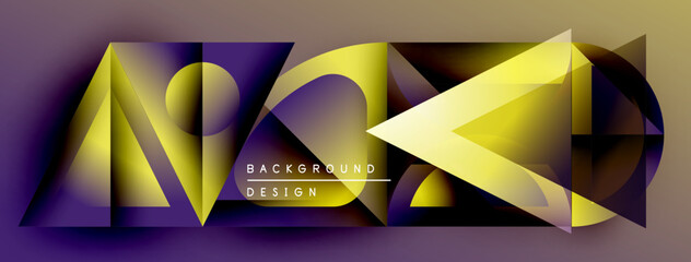 Poster - Abstract geometric shapes, vibrant colors, purple, yellow gradients. Modern design element, dark background creates contrast.