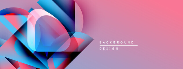 Aufkleber - Abstract geometric shapes blend vibrant blues, pinks, purples. Gradient background creates modern visual impact. Design element for headers, banners.