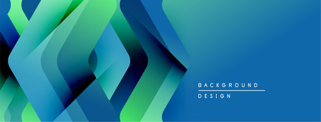 Poster - Abstract geometric shapes, vibrant blues, greens create modern background. Gradient colors offer dynamic visual effect. Design feels fresh, clean.