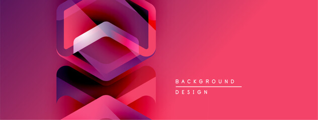 Aufkleber - Abstract geometric shapes, vibrant pinks, purples create modern background design. Gradient effects add depth, visual interest.
