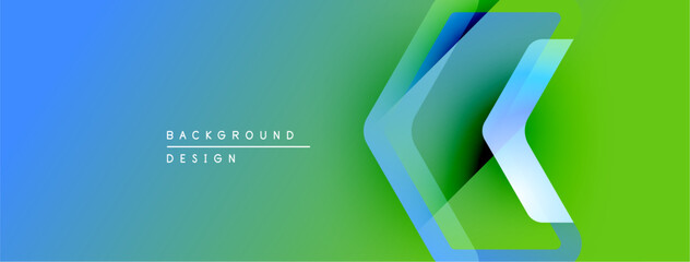 Poster - Abstract gradient background. Blue transitions to green. Chevron shapes overlap, creating layered visual effect. Text reads background design.