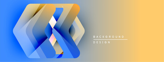 Poster - Abstract geometric shapes overlap, creating dynamic visual effect. Gradient colors transition from blue to yellow. Modern design element.